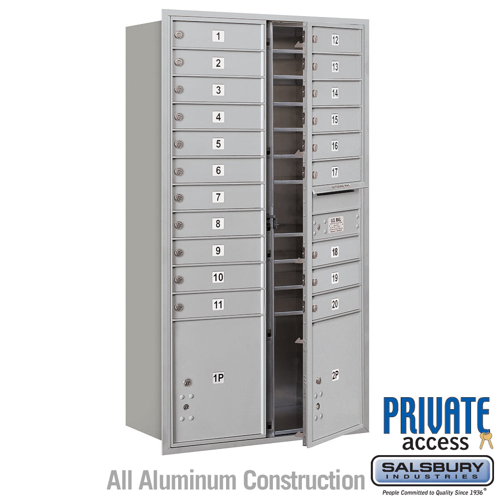 Maximum Height Recessed Mounted 4C Horizontal Mailbox with 20 Doors and 2 Parcel Lockers - Front Loading
