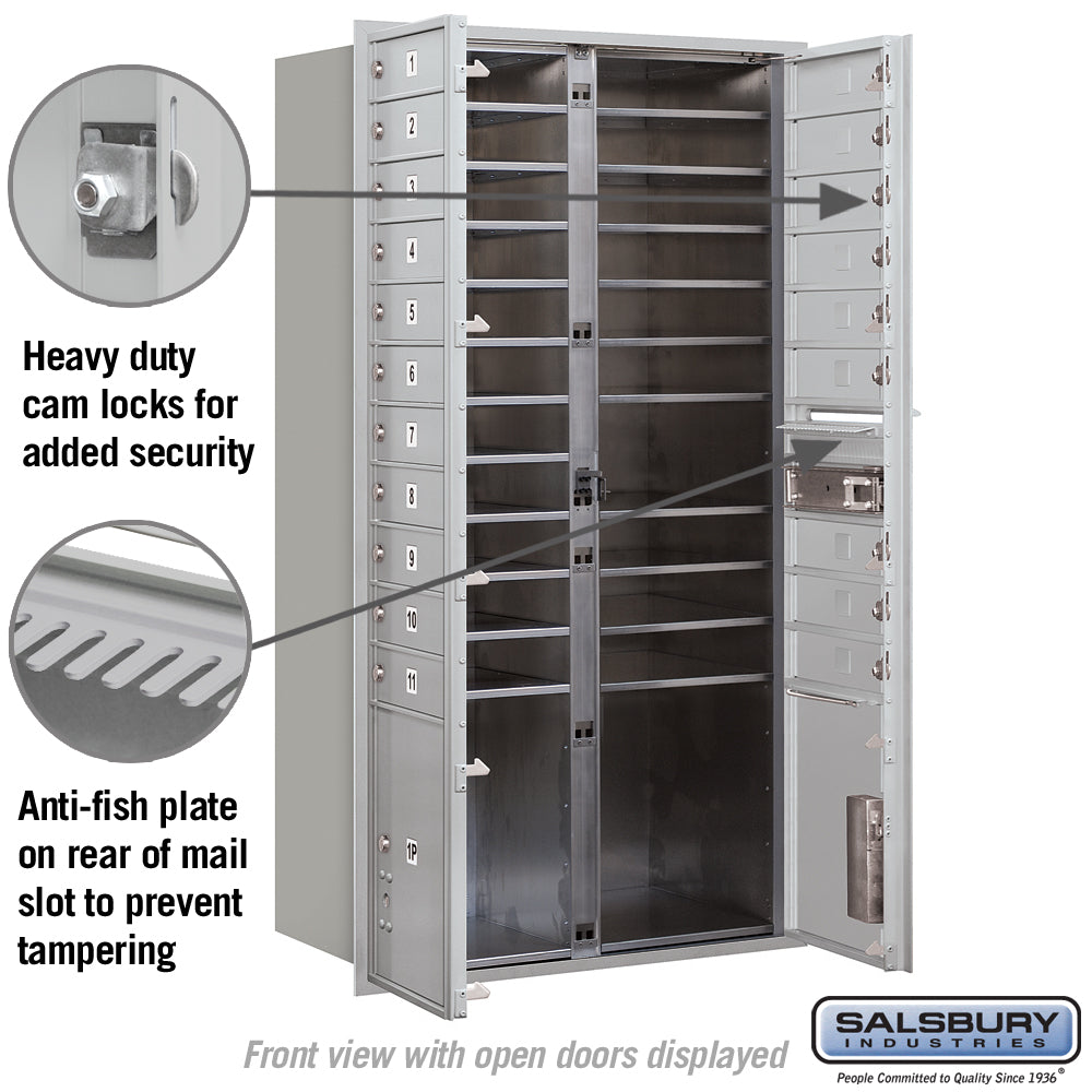 Salsbury 4C Horizontal Mailbox, Maximum Height 56-3/4 in, Aluminum, Private Front Loading, 20 MB1 Doors + 2 Parcel Lockers