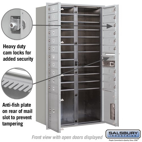 Maximum Height Recessed Mounted 4C Horizontal Mailbox with 20 Doors and 2 Parcel Lockers - Rear Loading