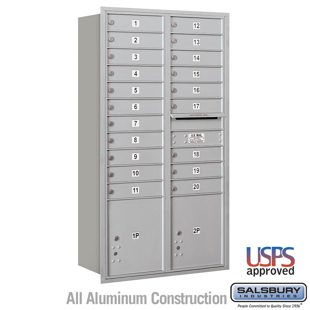 Maximum Height Recessed Mounted 4C Horizontal Mailbox with 20 Doors and 2 Parcel Lockers - Rear Loading