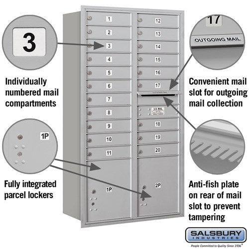 Maximum Height Recessed Mounted 4C Horizontal Mailbox with 20 Doors and 2 Parcel Lockers - Rear Loading