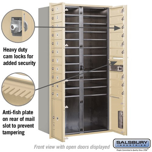 Maximum Height Recessed Mounted 4C Horizontal Mailbox with 20 Doors and 2 Parcel Lockers in Sandstone with USPS Access