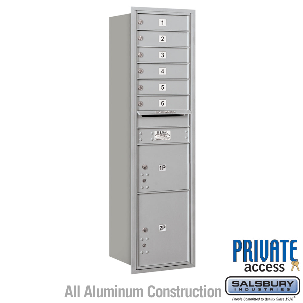 Maximum Height Recessed Mounted Mailbox with 6 Doors and 2 Parcel Lockers - Rear Loading