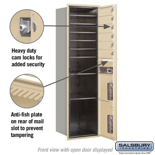 Maximum Height Recessed Mounted 4C Horizontal Mailbox with 6 Doors and 2 Parcel Lockers in Sandstone with Private Access