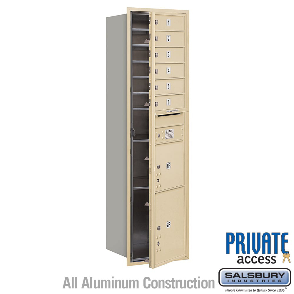 Maximum Height Recessed Mounted 4C Horizontal Mailbox with 6 Doors and 2 Parcel Lockers in Sandstone with Private Access