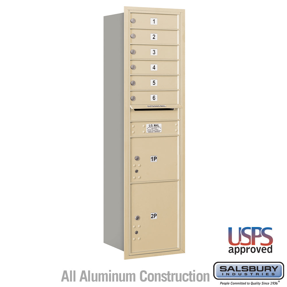Maximum Height Recessed Mounted Mailbox with 6 Compartments and 2 Parcel Lockers