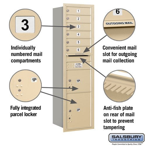 Maximum Height Recessed Mounted Mailbox with 6 Compartments and 2 Parcel Lockers