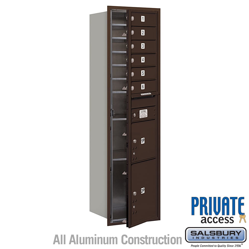 6 Door High Recessed Mounted 4C Horizontal Mailbox with Parcel Locker in Bronze - Private Access