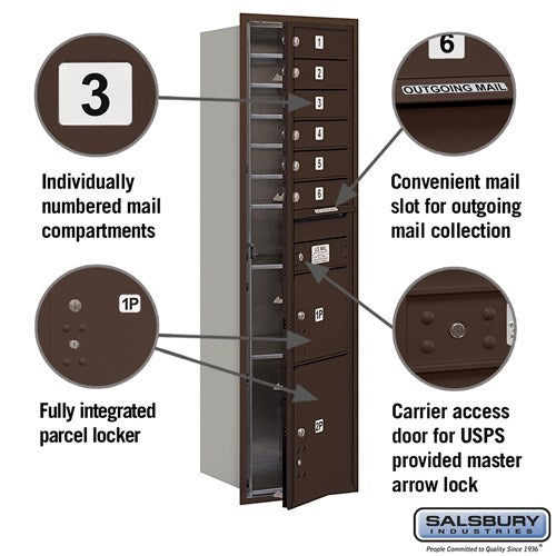 Maximum Height Recessed Mounted Parcel Locker with 6 Compartments - Bronze Rear Loading