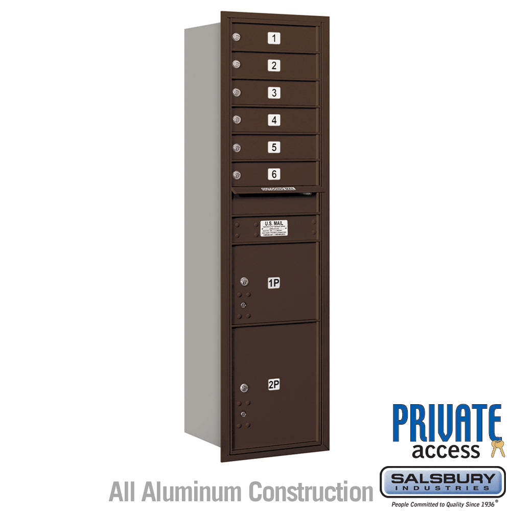 Maximum Height Recessed Mounted 4C Horizontal Mailbox with 6 Doors and 2 Parcel Lockers - Rear Loading