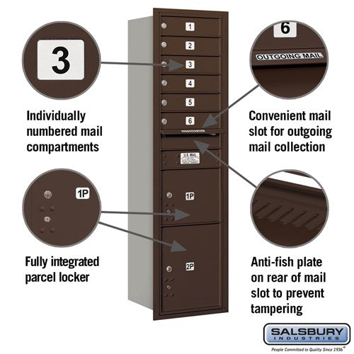 Maximum Height Recessed Mounted 4C Horizontal Mailbox with Parcel Lockers - Bronze - USPS Approved