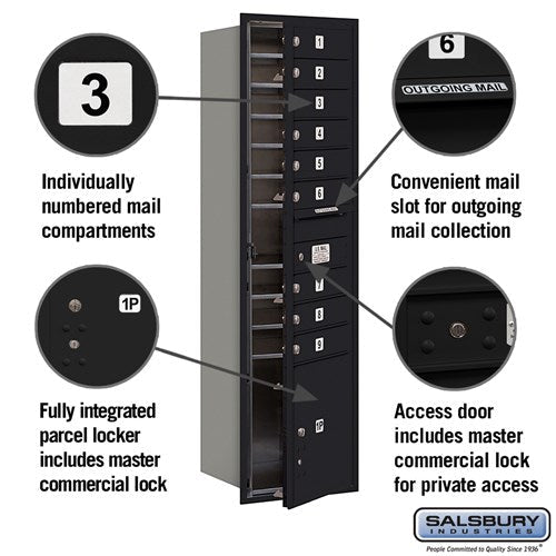 Maximum Height Recessed Mounted Mailbox with 9 Doors and Parcel Locker - Black