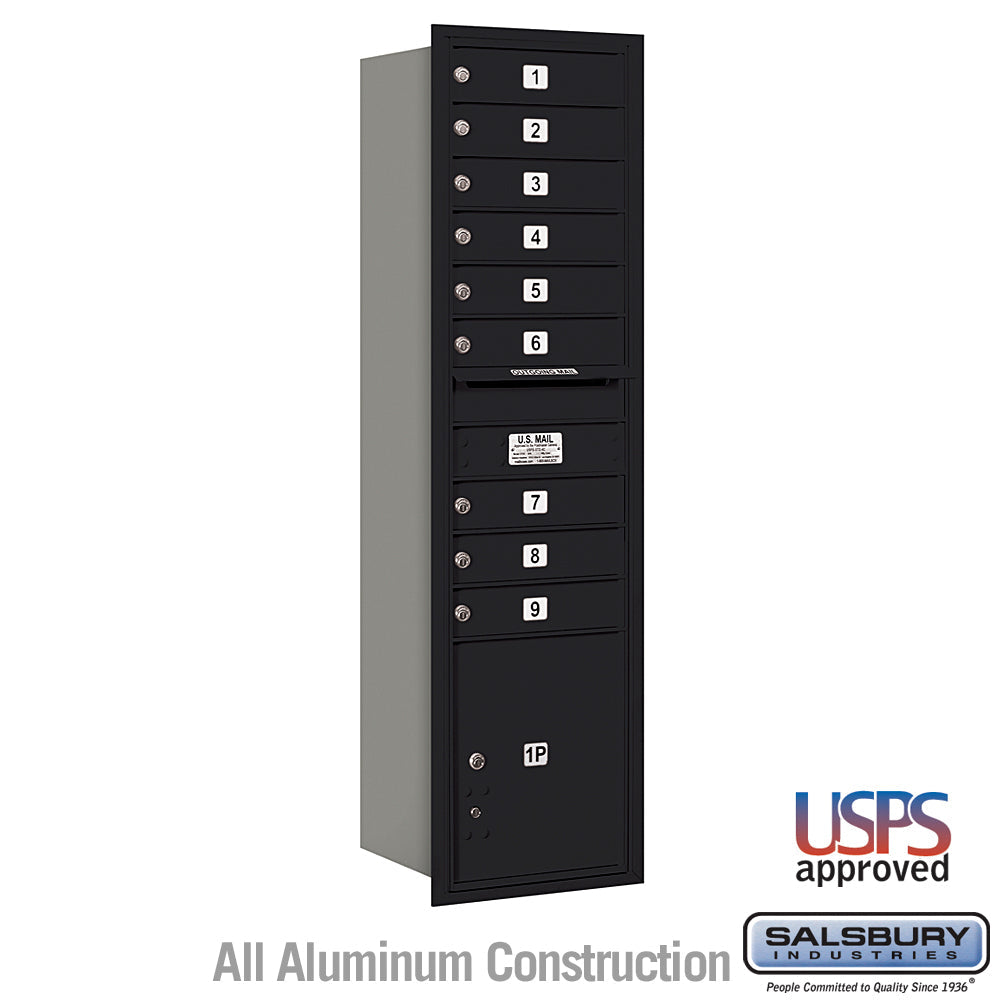 Maximum Height Recessed Mounted Mailbox with 9 Doors and Parcel Locker - Black