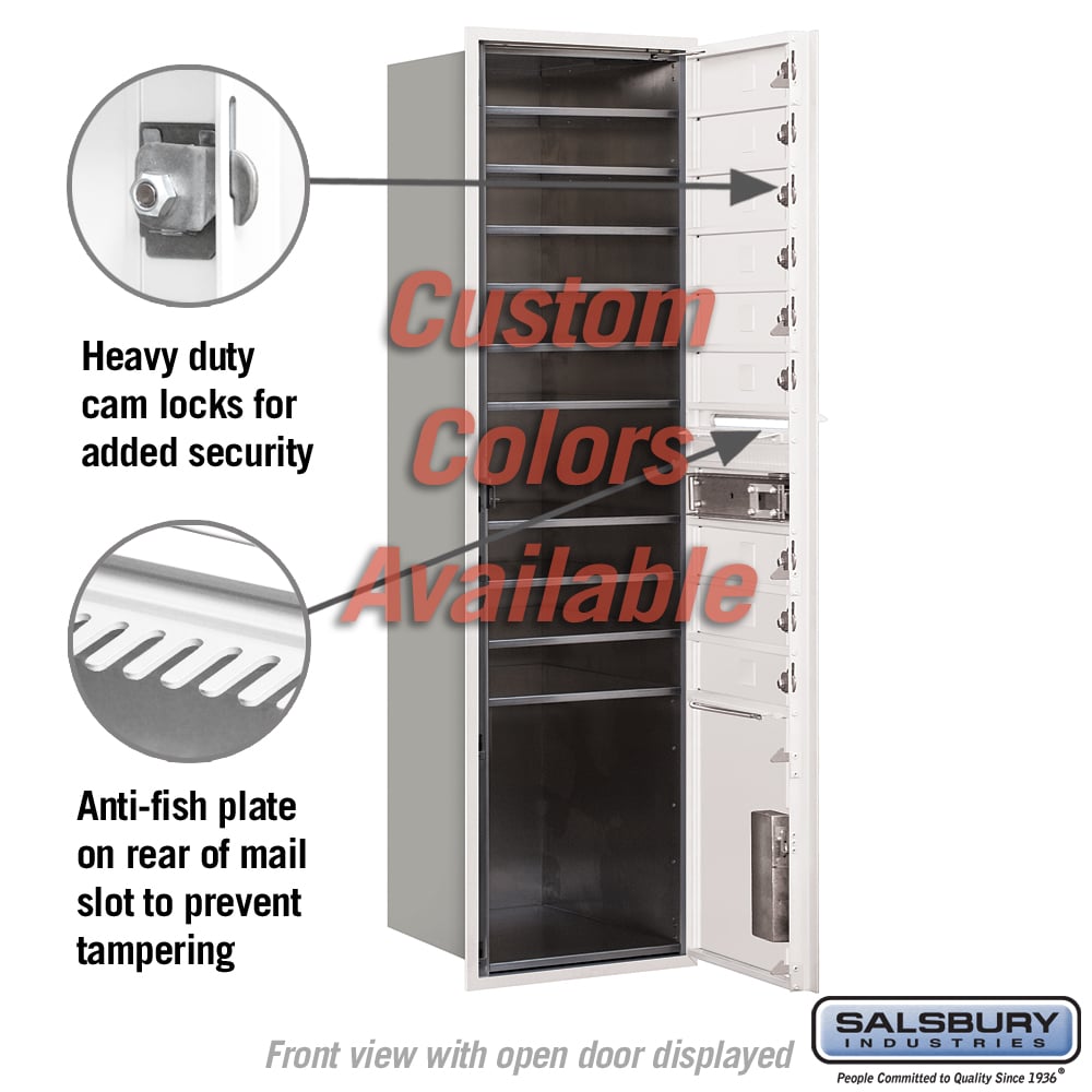 Recessed Mounted 4C Horizontal Mailbox with Master Commercial Locks - Maximum Height Unit - Single Column - 9 MB1 Doors - 1 PL4.5 Parcel Locker - Custom Color - Front Loading - Private Access