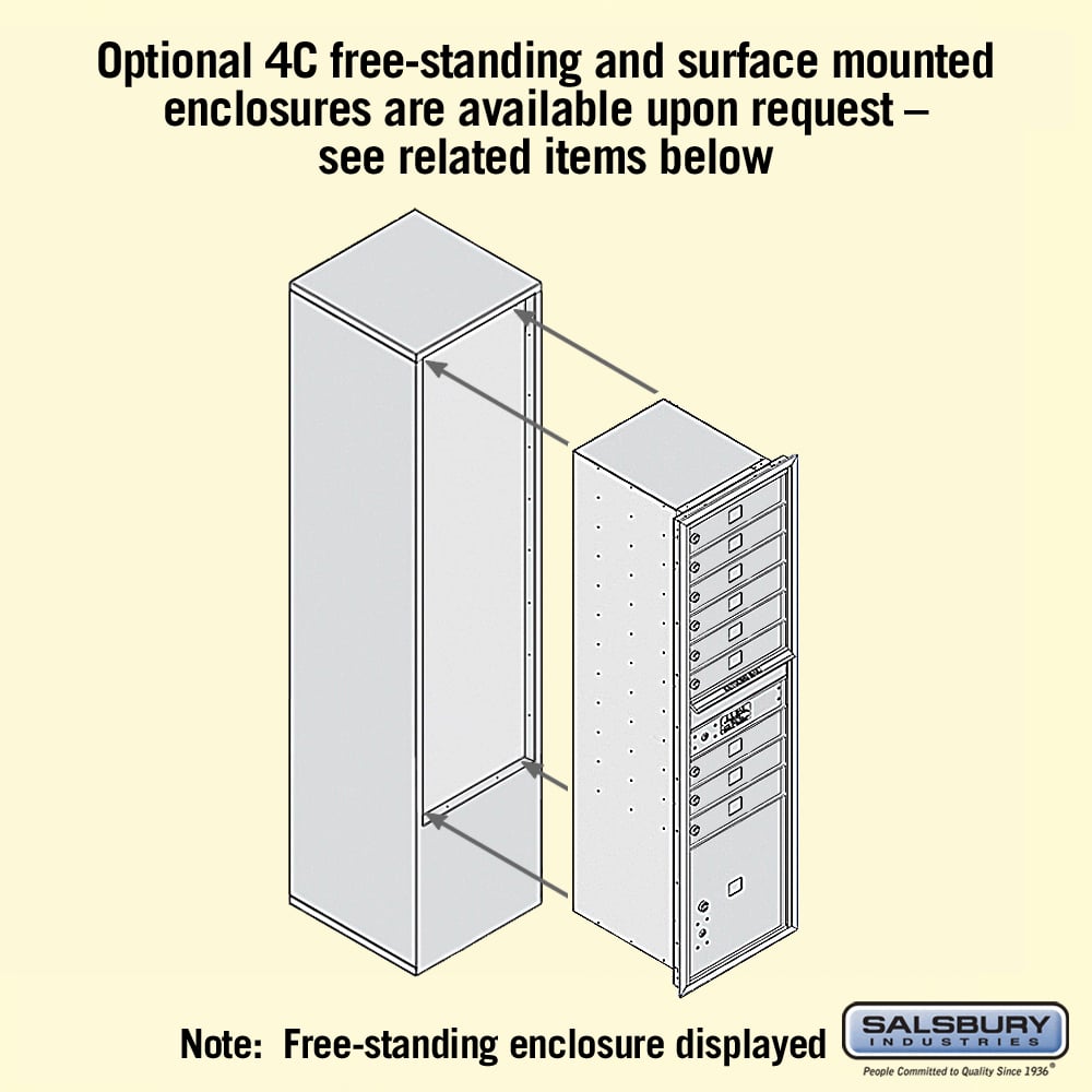 Recessed Mounted 4C Horizontal Mailbox with Master Commercial Locks - Maximum Height Unit - Single Column - 9 MB1 Doors - 1 PL4.5 Parcel Locker - Custom Color - Front Loading - Private Access