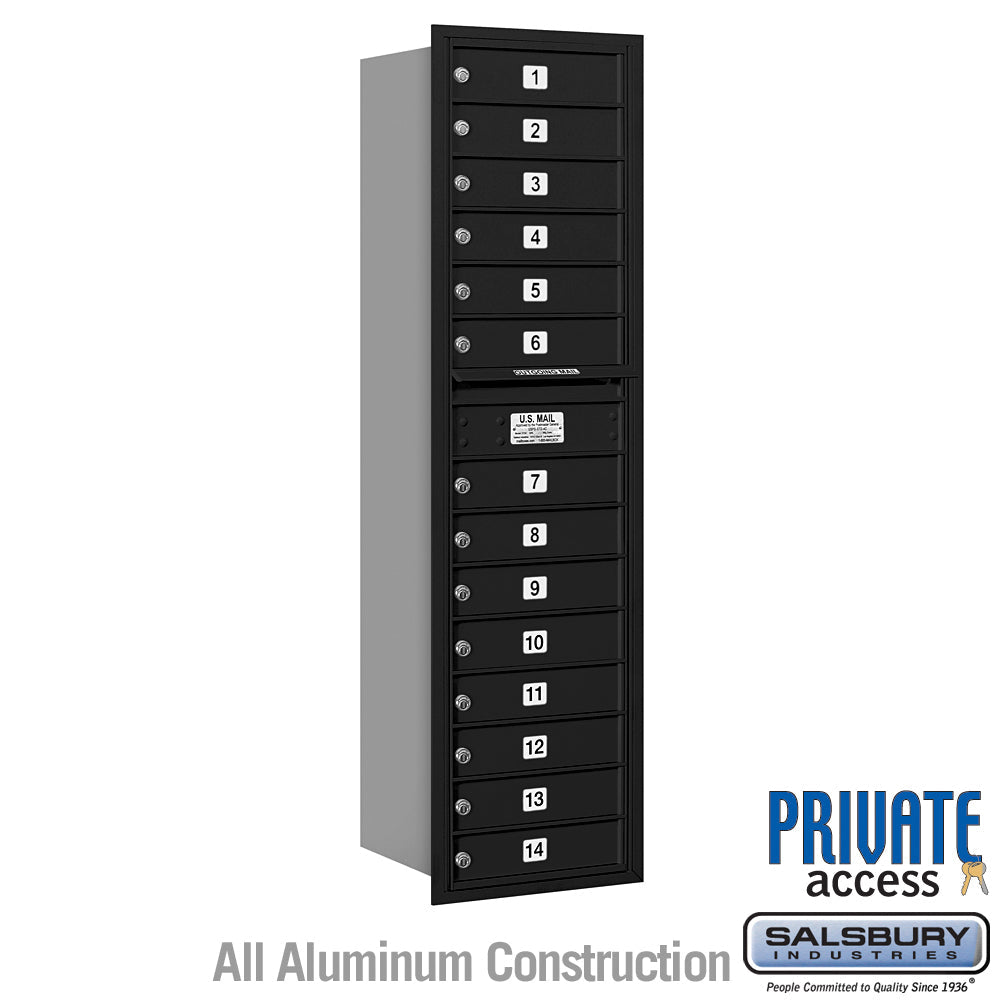 Maximum Height Recessed Mounted 4C Horizontal Mailbox with 14 Doors - Black - Rear Loading