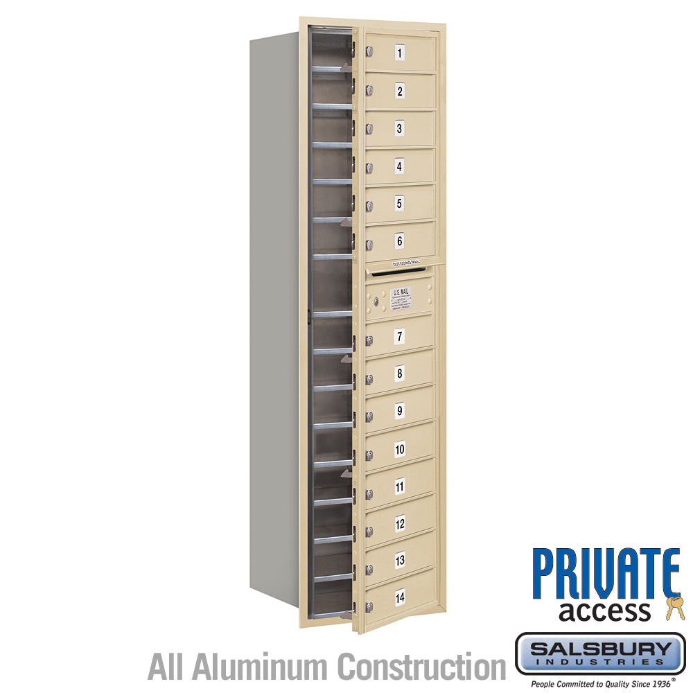 Maximum Height Recessed Mounted 4C Horizontal Mailbox with 14 Doors in Sandstone - Front Loading
