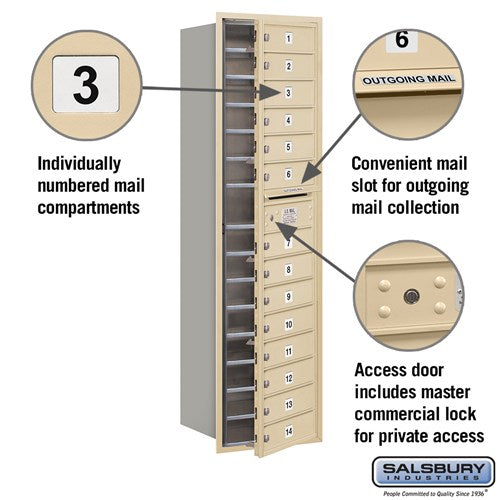 Maximum Height Recessed Mounted 4C Horizontal Mailbox with 14 Doors in Sandstone - Front Loading