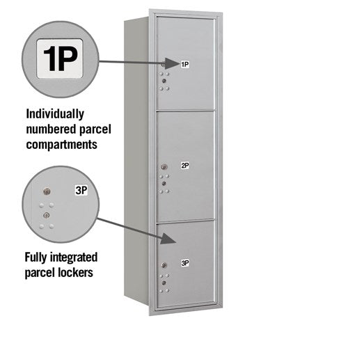 Maximum Height Recessed Mounted Parcel Locker with 3 Compartments - Rear Loading