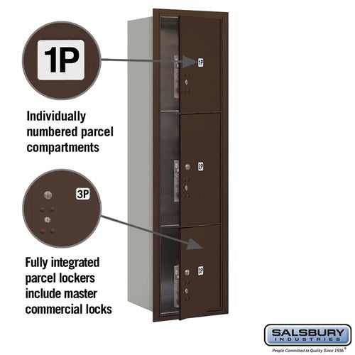 Maximum Height Recessed Mounted 4C Horizontal Parcel Locker with 3 Compartments in Bronze