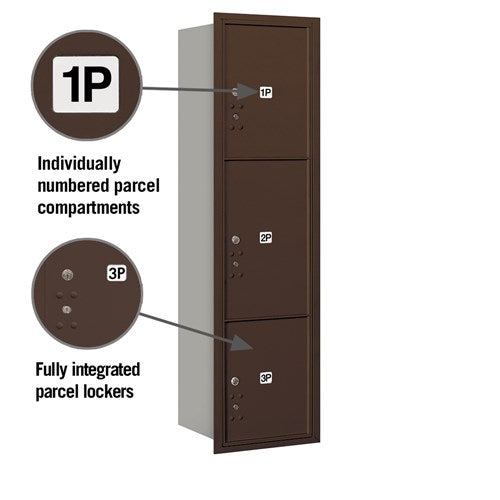 Maximum Height Recessed Mounted 4C Horizontal Parcel Locker with 3 Parcel Lockers - Rear Loading