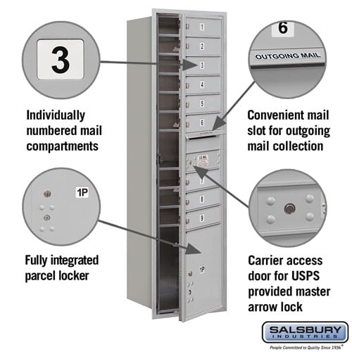 Maximum Height Recessed Mounted 4C Horizontal Mailbox with 9 Doors and Parcel Locker
