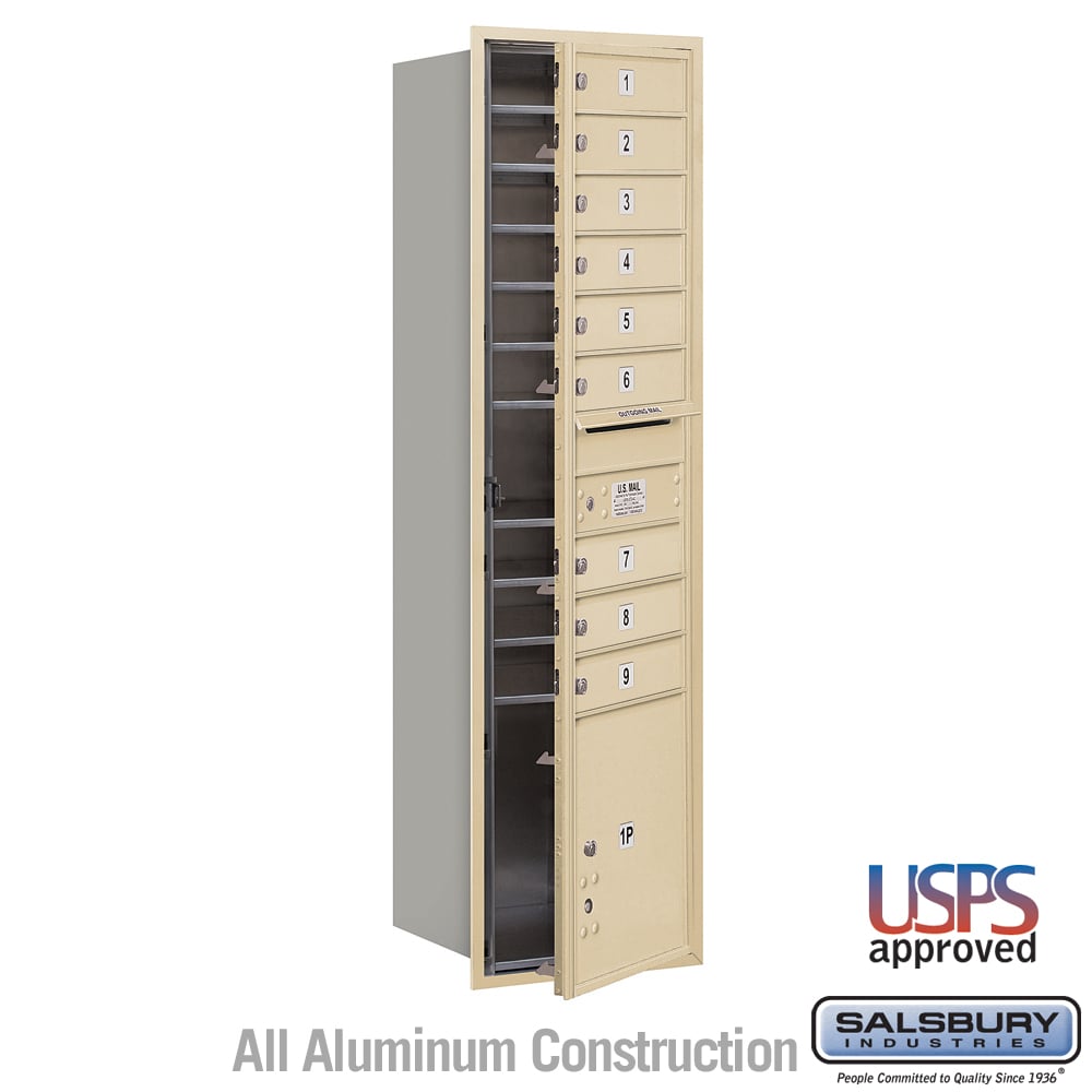 Maximum Height Recessed Mounted 4C Horizontal Mailbox with 9 Doors and Parcel Locker in Sandstone