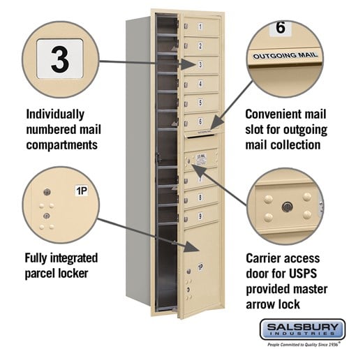Maximum Height Recessed Mounted 4C Horizontal Mailbox with 9 Doors and Parcel Locker in Sandstone
