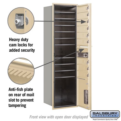 Maximum Height Recessed Mounted 4C Horizontal Mailbox with 9 Doors and Parcel Locker in Sandstone