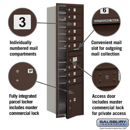 Maximum Height Recessed Mounted 4C Horizontal Mailbox with 9 Doors and Parcel Locker - Bronze