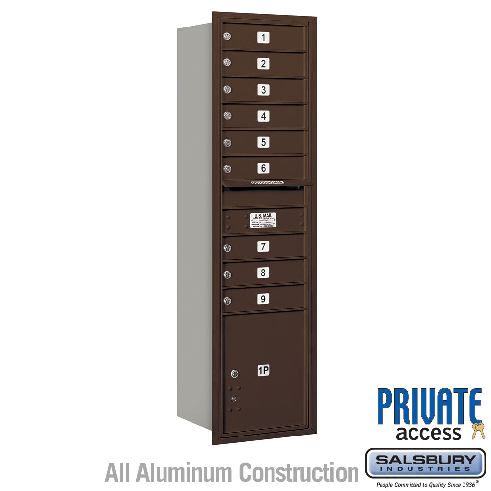 Maximum Height Recessed Mounted 4C Horizontal Mailbox with 9 Doors and Parcel Locker - Bronze - Rear Loading