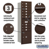 Maximum Height Recessed Mounted 4C Horizontal Mailbox with 9 Doors and Parcel Locker - Bronze - Rear Loading