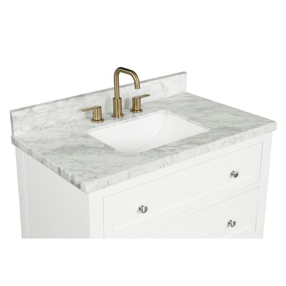 31 in. W x 22 in. D x 1 in. H Bianco Carrara White Marble Vanity Top with White Basin - Super Arbor