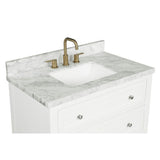 31 in. W x 22 in. D x 1 in. H Bianco Carrara White Marble Vanity Top with White Basin - Super Arbor