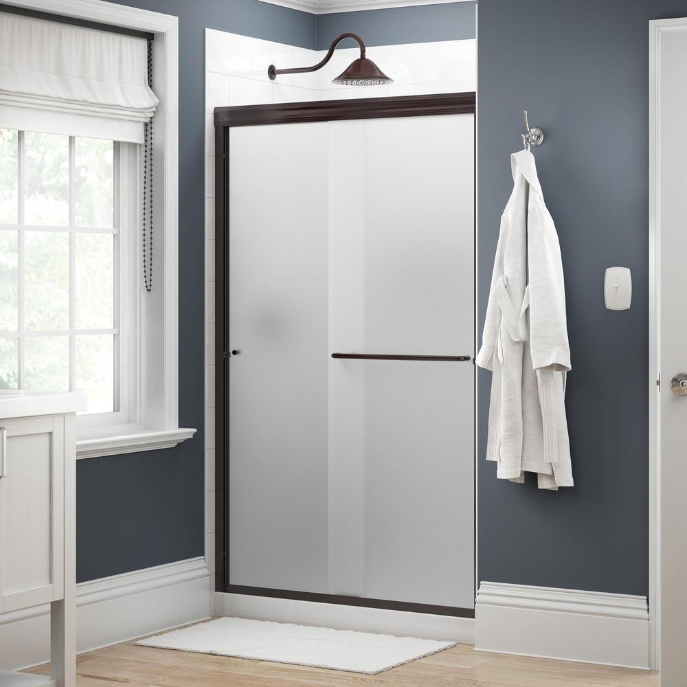 Simplicity 48 in. x 70 in. Semi-Frameless Traditional Sliding Shower Door in Bronze with Clear Glass - Super Arbor