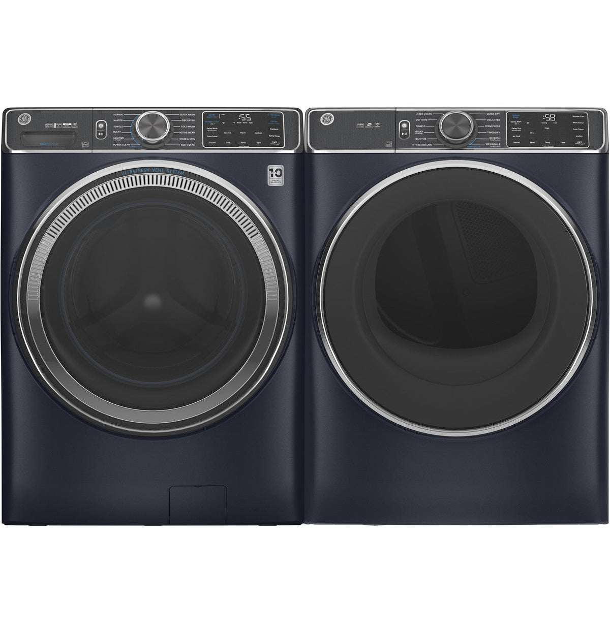 GE 7.8 cu. ft. Smart 240-Volt Sapphire Blue Stackable Electric Vented Dryer with Steam and Sanitize Cycle, ENERGY STAR