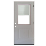 32 in. x 80 in. 1-Panel 1/2 Lite Mini-Blind Primed White Steel Prehung Front Door - Super Arbor