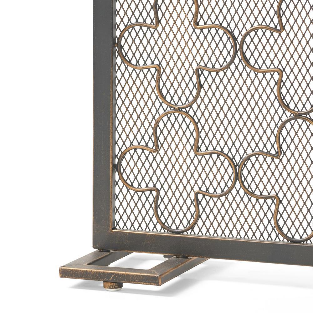 Alleghany Modern Black and Brushed Gold Single Panel Iron Fire Screen - Super Arbor