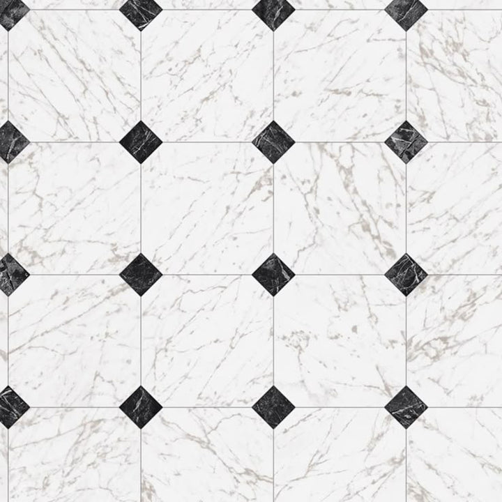 TrafficMASTER Black and White Marble Paver Residential Vinyl Sheet, Sold by 12 ft. Wide x Custom Length