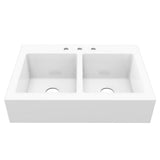 Elevate Quick-Fit Drop-in Farmhouse Fireclay 33.85 in. 3-Hole Double Bowl Kitchen Sink in Crisp White - Super Arbor