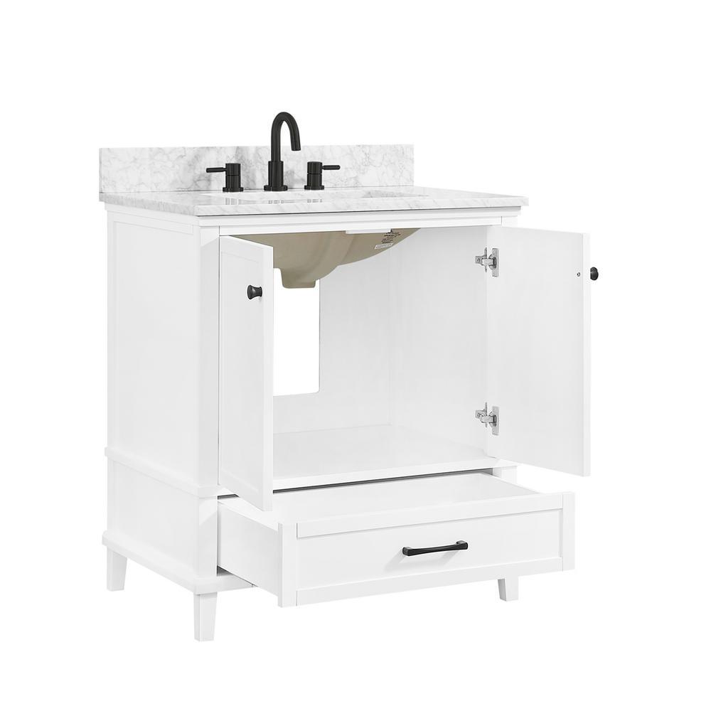 Merryfield 31 in. W x 22 in. D Bath Vanity in White with Marble Vanity Top in Carrara White with White Basin - Super Arbor