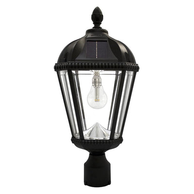 Royal Bulb Series Single Black Integrated Led Solar Post Light with 3 in. Fitter and GS Solar LED Light Bulb - Super Arbor