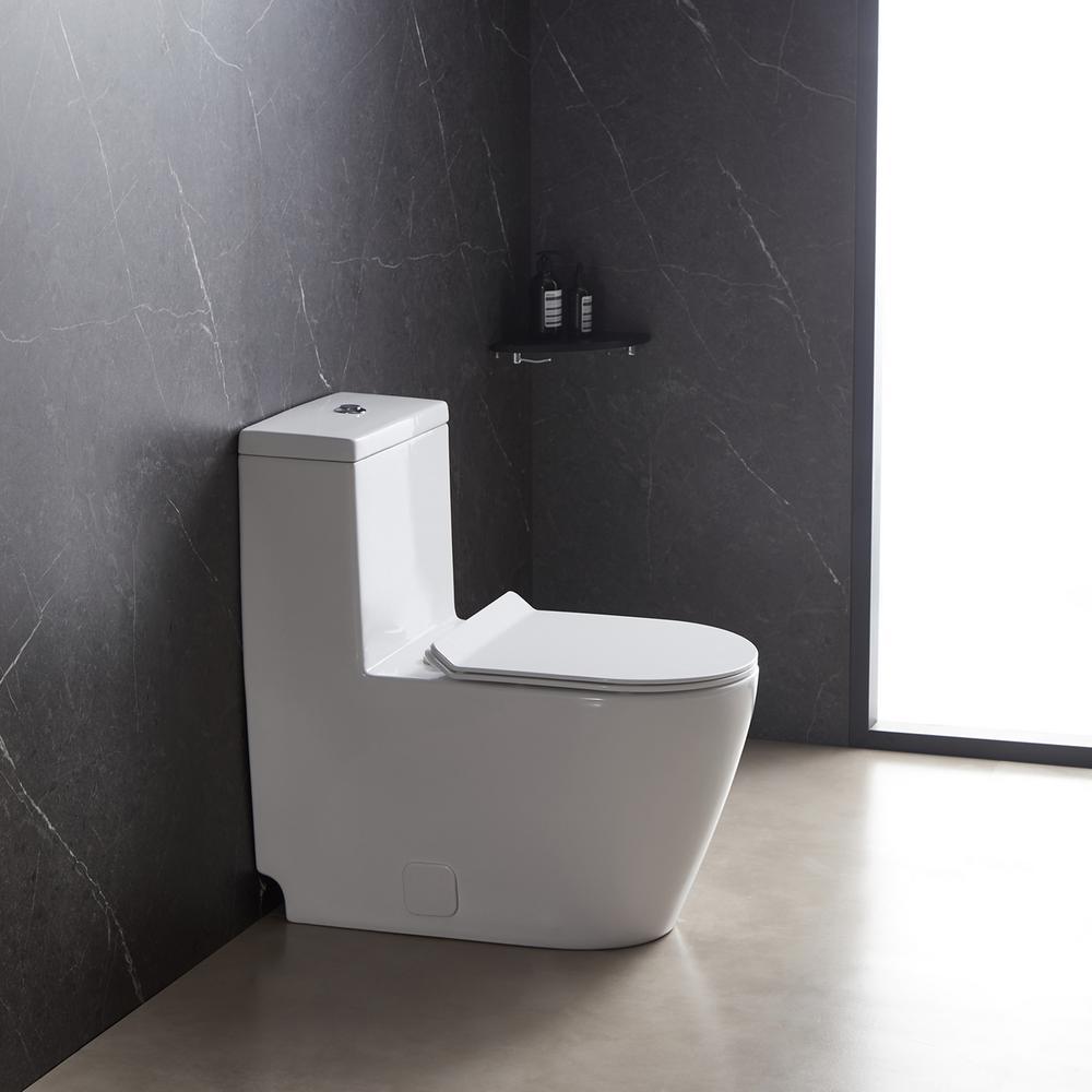 All-in-One Toilet Elongated One-Piece Dual Flush 1.28 GPF/0.88 GPF High Efficiency Skirted Toilet in White - Super Arbor