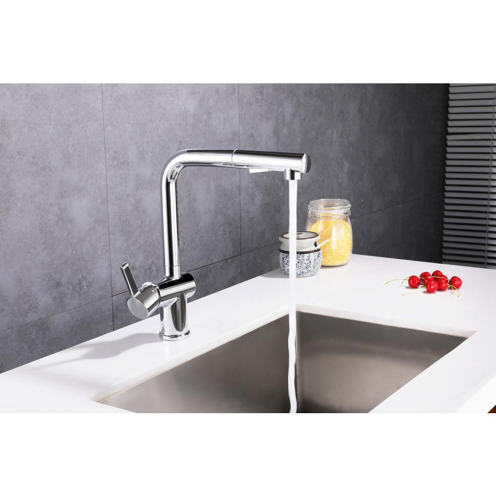 Single-Handle Pull Out Sprayer Kitchen Faucet in Polished Chrome - Super Arbor