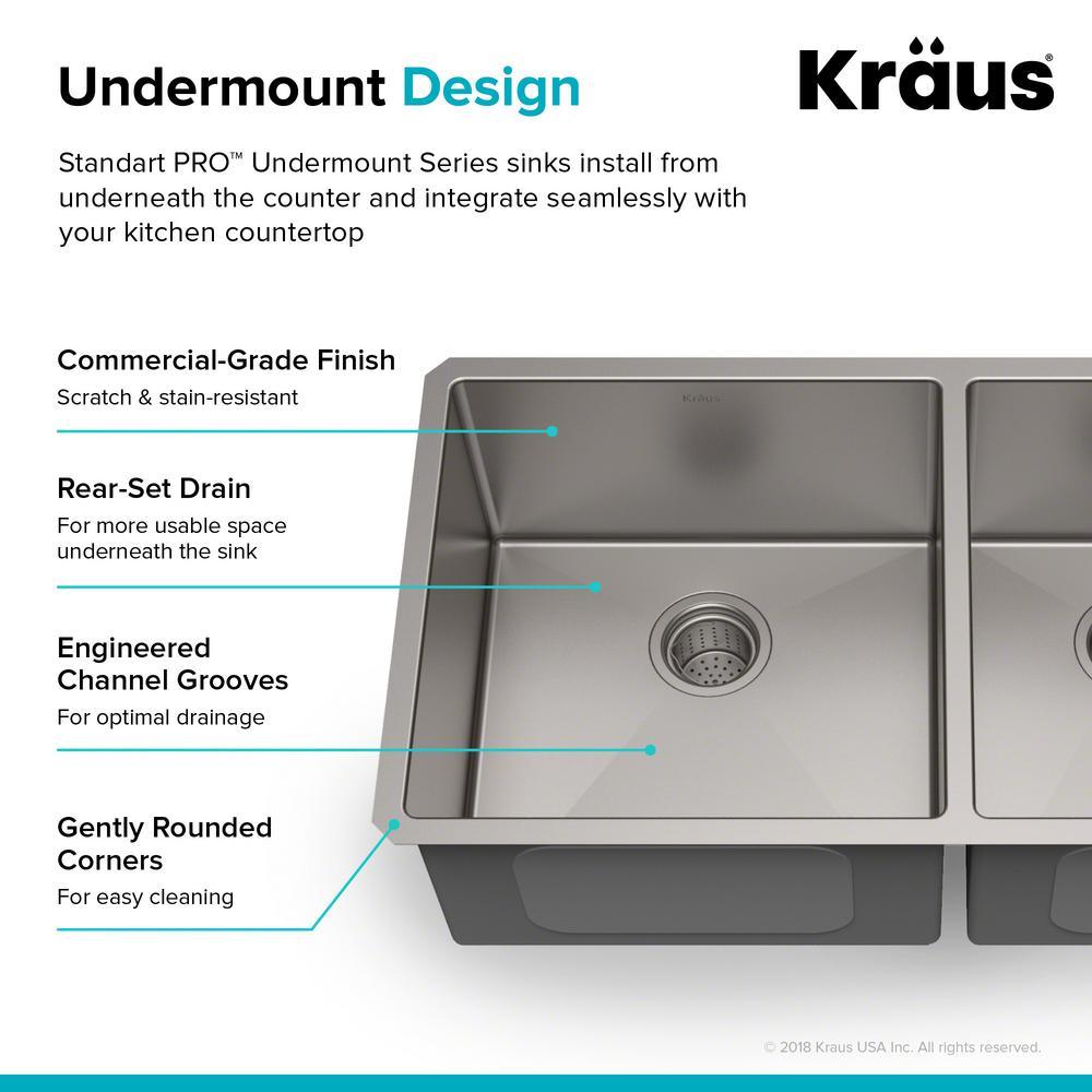 Standart PRO 33in. 16 Gauge Undermount 50/50 Double Bowl Stainless Steel Kitchen Sink - Super Arbor