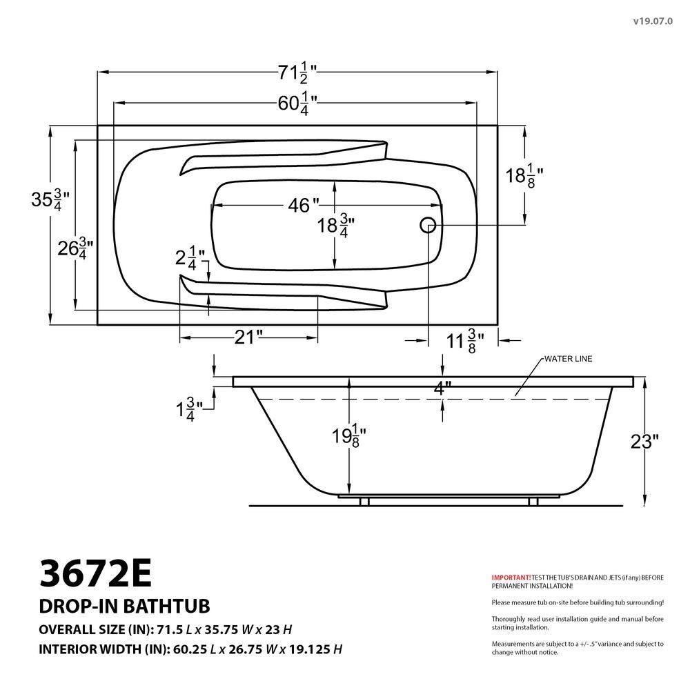 Coral 6 ft. Rectangular Drop-in Whirlpool Bathtub in White - Super Arbor