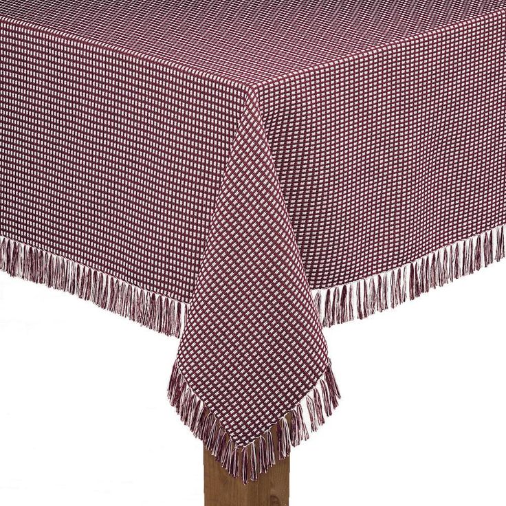 Homespun Fringed 60 in. x 102 in. Red 100% Cotton Tablecloth
