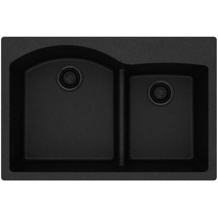 Quartz Classic Drop-In Composite 33 in. Rounded Offset Double Bowl Kitchen Sink in Black