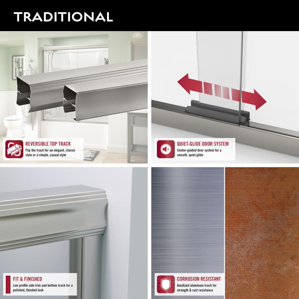 Everly 60 in. x 58-1/8 in. Traditional Semi-Frameless Sliding Bathtub Door in Bronze and 1/4 in. (6mm) Rain Glass - Super Arbor