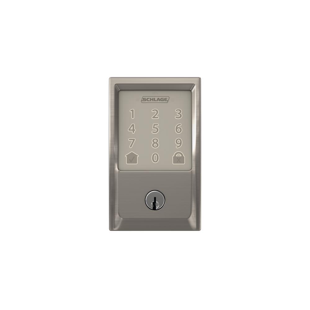 Century Encode Smart Wifi Door Lock with Alarm and Latitude Lever Handleset in Satin Nickel